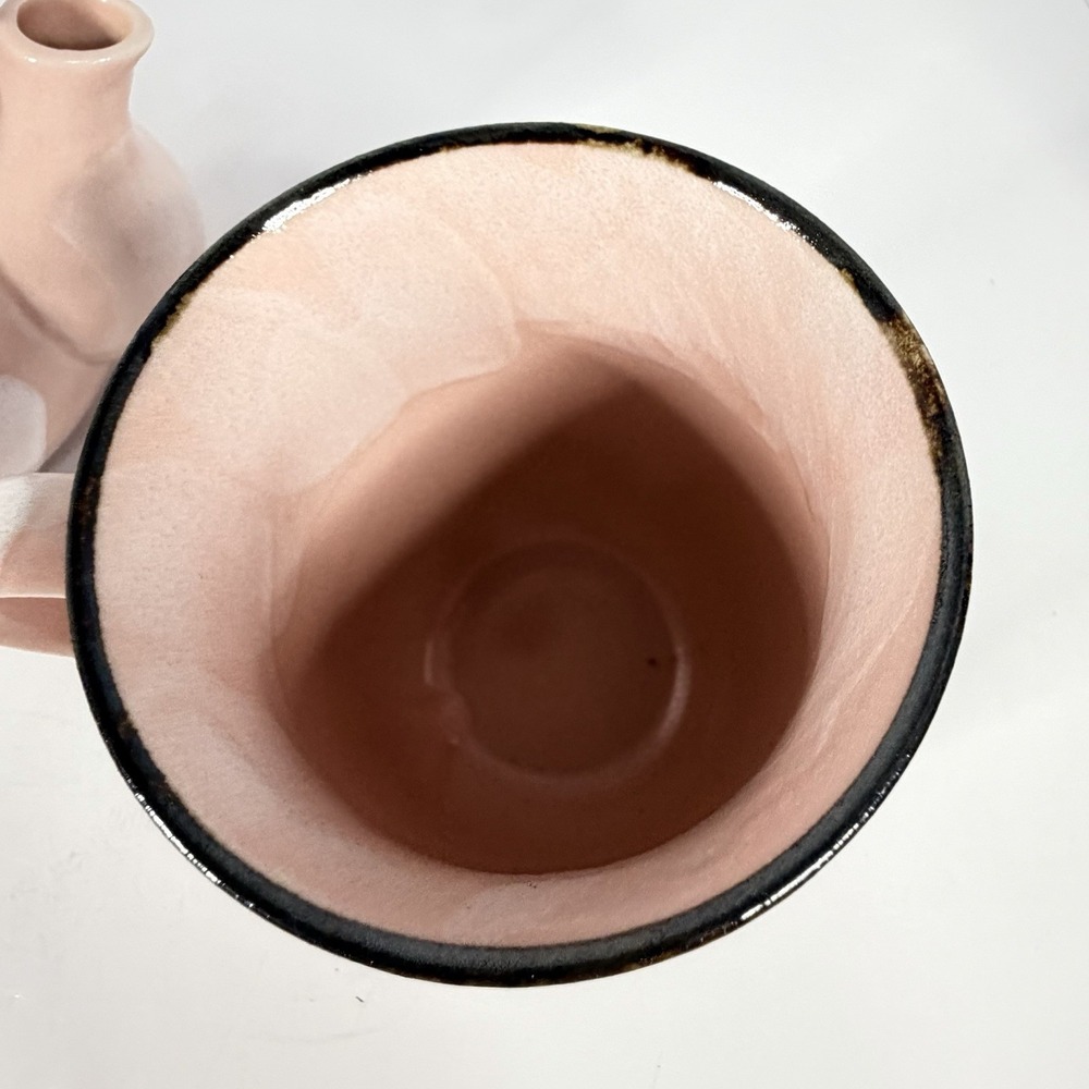 Vintage Japanese Pink Stoneware Tea Set Teapot w/ 2 Mugs Signed Base - Picture 5 of 15